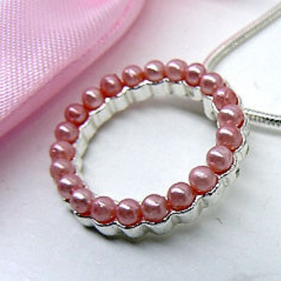 NEW Pink pearl necklace silvertone - Picture 2 of 4